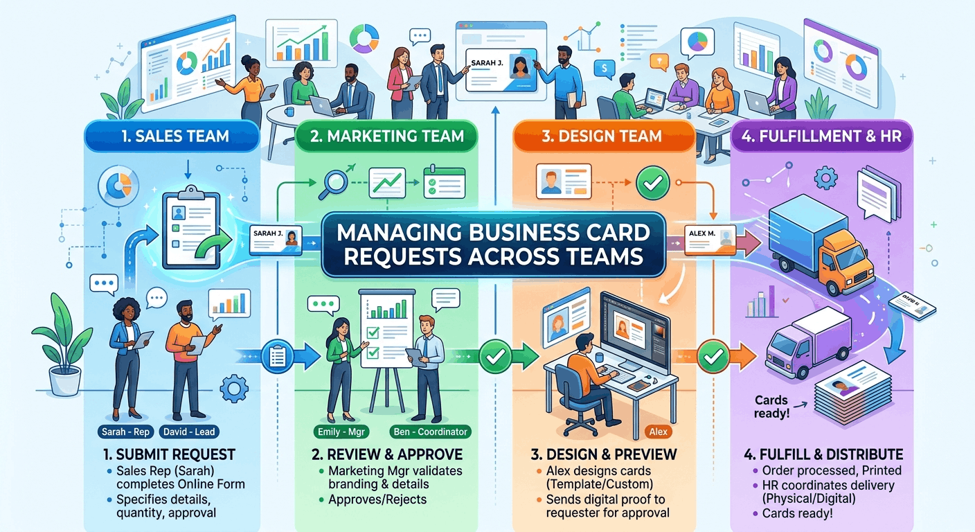 Managing Business Card Requests Across Teams.