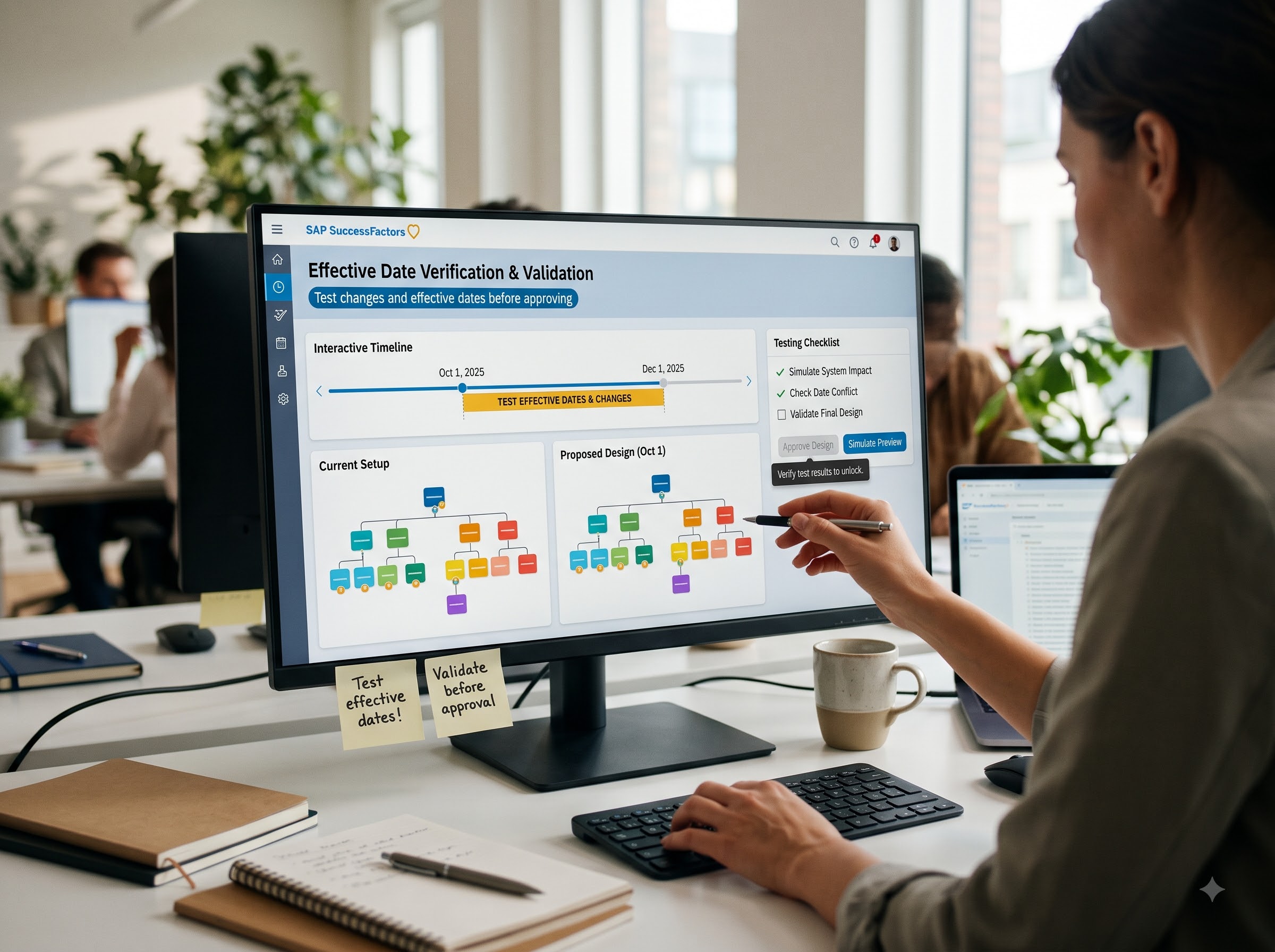 Test effective dates and changes before approving a design