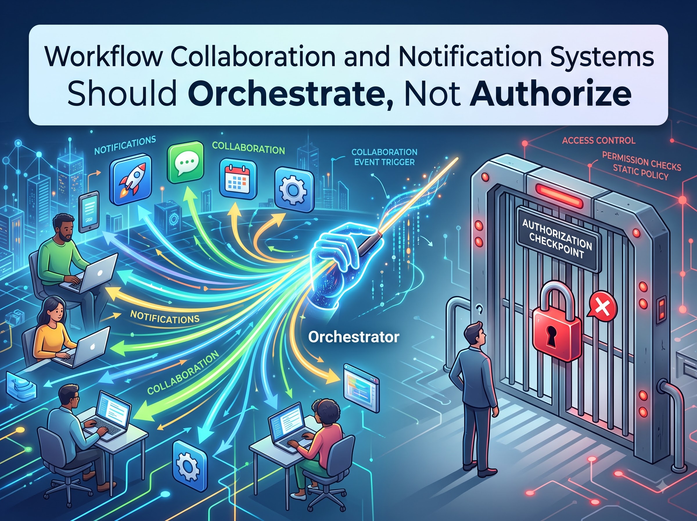 Workflow Collaboration and Notification Systems Should Orchestrate, Not Authorize